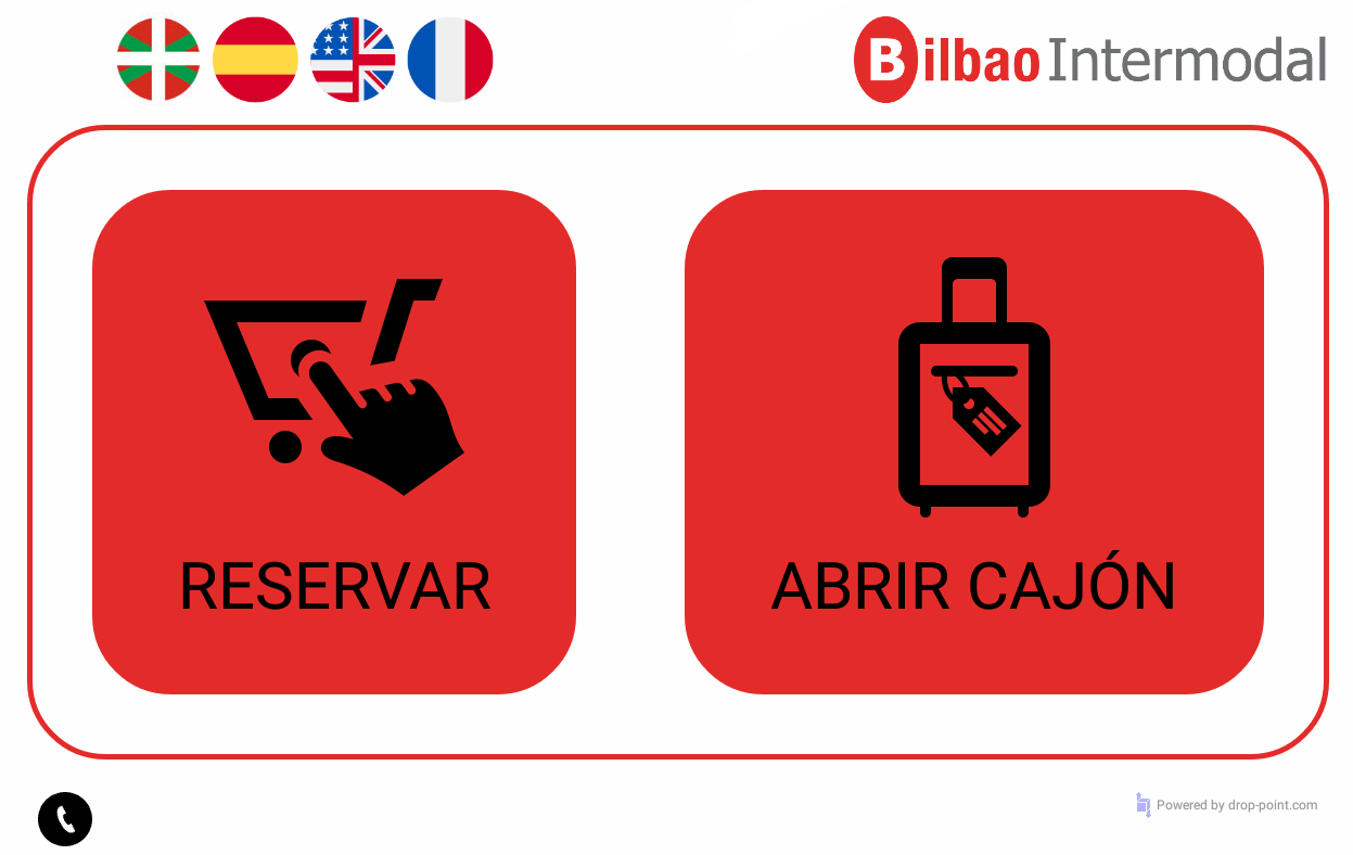 Interfaz de pantalla de las consignas de Bilbao Intermodal: reservar o abrir cajón