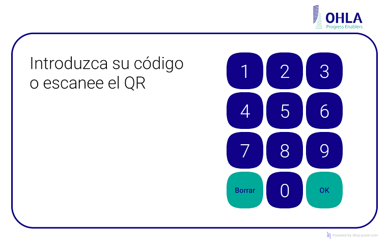 Interfaz de la taquilla de OHLA Group: introduzca su código o escanee el QR