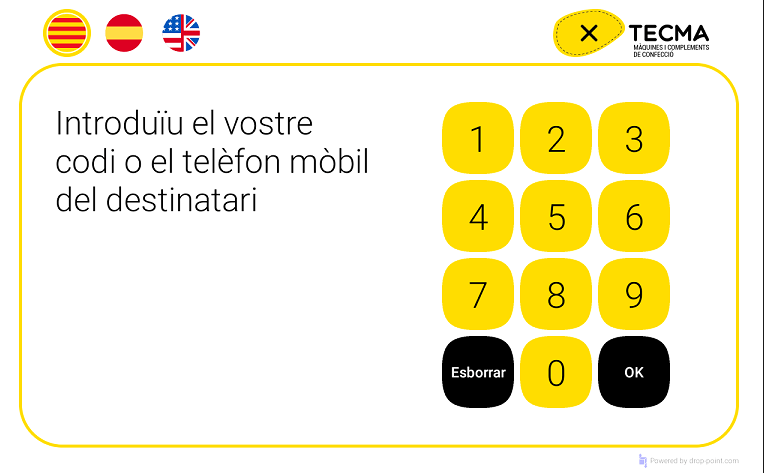 Interfaz de la taquilla de TECMA: introduzca su código o escanee el QR