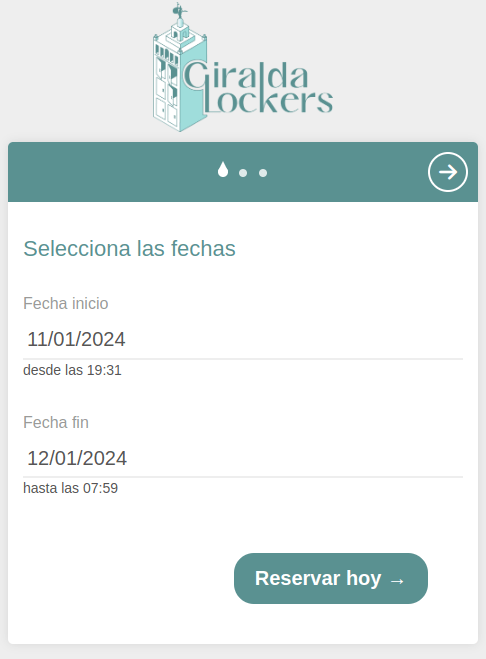 Selección de fechas en el motor de reservas de Giralda Lockers
