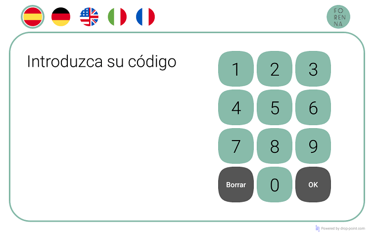 Interfaz de la taquilla del Forenna Hostel: introduzca su código