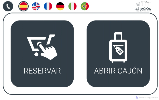 Interfaz de pantalla de la consigna de Plaza de Armas: reservar o abrir cajón