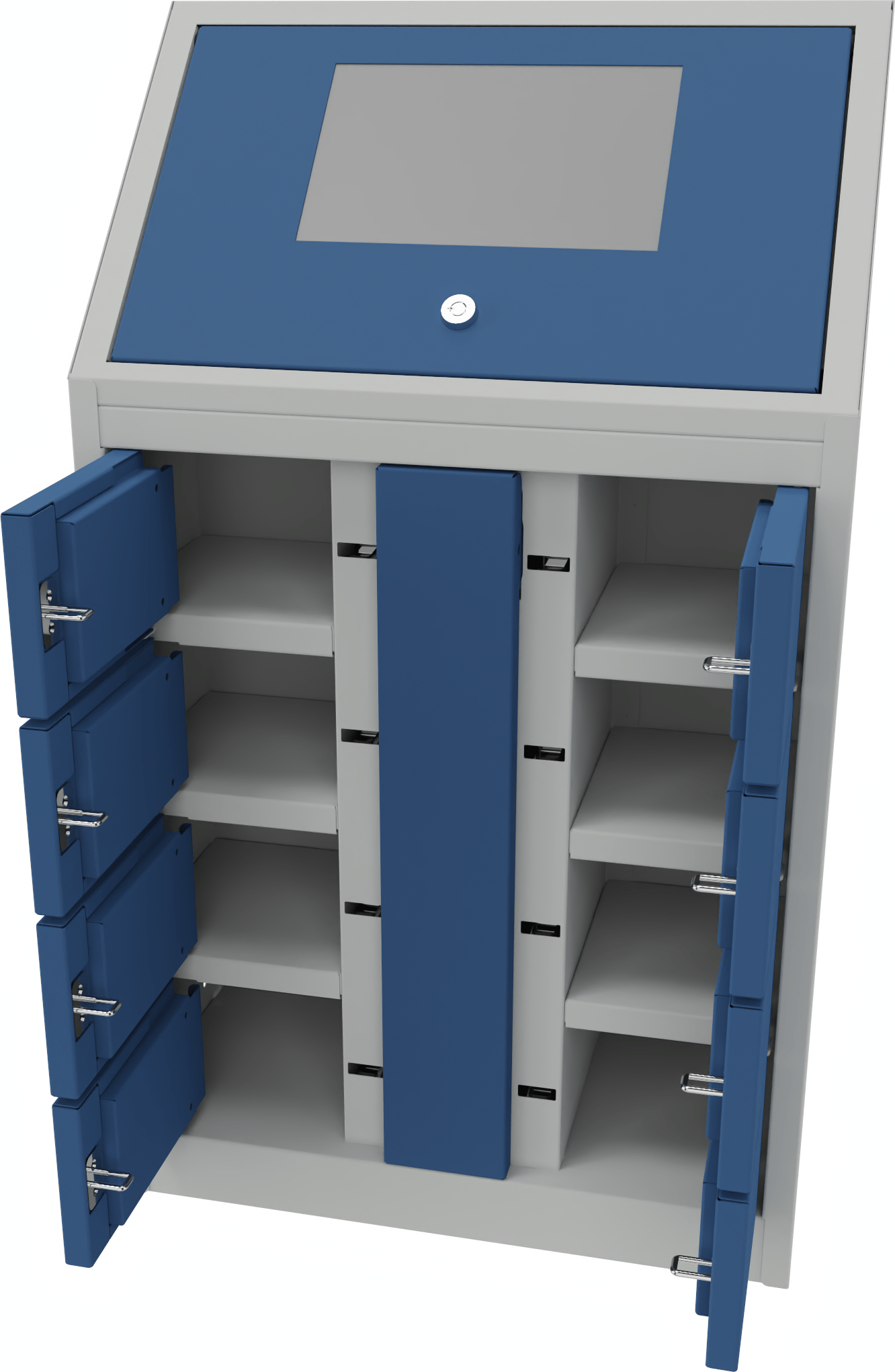 Smart locker modular con los cajones abiertos
