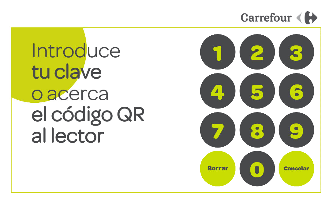 Pantalla de la taquilla Carrefour pidiendo la clave o el código QR para recoger el pedido